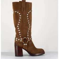 Bottes Bikers Daim Camel & Clous - Volta Velour Cuoio
