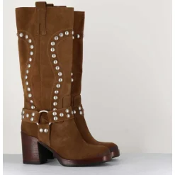 Bottes Bikers Daim Camel & Clous - Volta Velour Cuoio