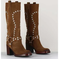 Bottes Bikers Daim Camel & Clous - Volta Velour Cuoio