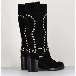 Bottes Bikers Daim Noir & Clous - Volta Velour Black