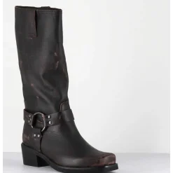 Bottes Bikers En Cuir Use Marron Fonce - Gan Vintage Moro