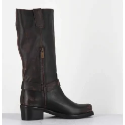 Bottes Bikers En Cuir Use Marron Fonce - Gan Vintage Moro