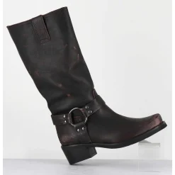 Bottes Bikers En Cuir Use Marron Fonce - Gan Vintage Moro