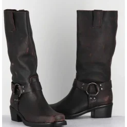 Bottes Bikers En Cuir Use Marron Fonce - Gan Vintage Moro