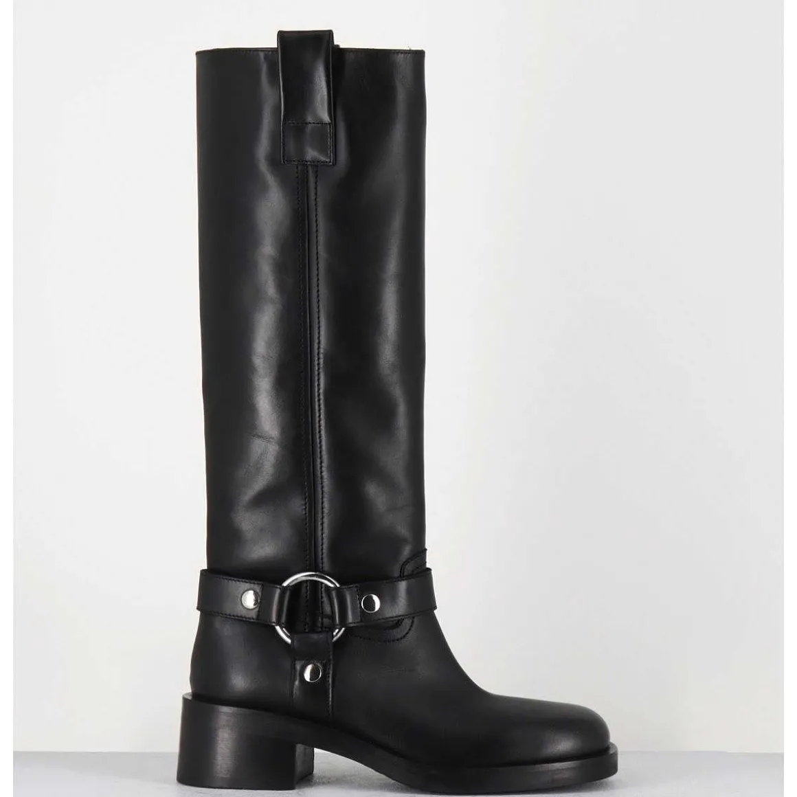 Bottes Boucle Biker En Cuir Noir - A5603 Talco Nero