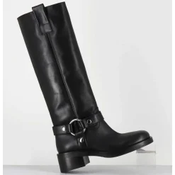 Bottes Boucle Biker En Cuir Noir - A5603 Talco Nero