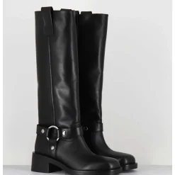Bottes Boucle Biker En Cuir Noir - A5603 Talco Nero