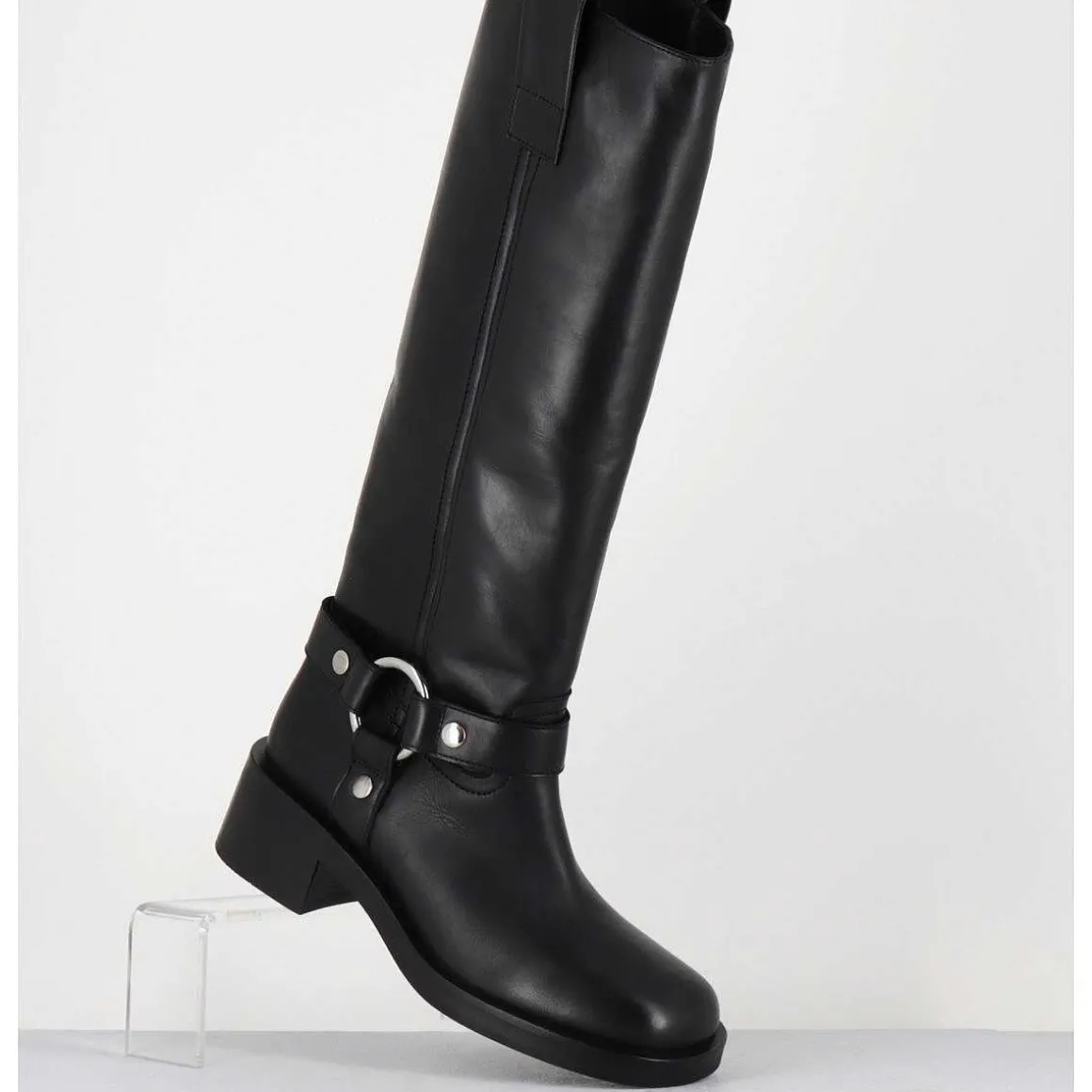Bottes Boucle Biker En Cuir Noir - A5603 Talco Nero