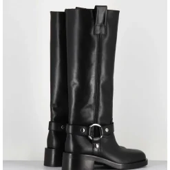 Bottes Boucle Biker En Cuir Noir - A5603 Talco Nero