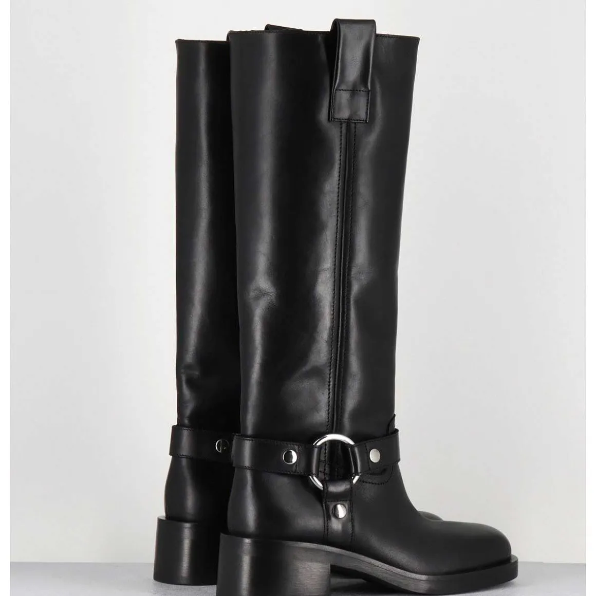 Bottes Boucle Biker En Cuir Noir - A5603 Talco Nero