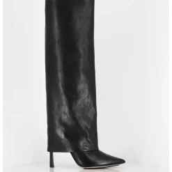 Bottes Bout Pointu A Guetre En Cuir Noir Talon Haut- M23I99902 Black