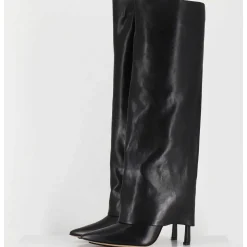 Bottes Bout Pointu A Guetre En Cuir Noir Talon Haut- M23I99902 Black