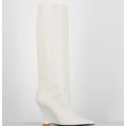 Bottes Bout Pointu En Cuir Blanc Talon Compense Y2K - Numa Oxford Ivory