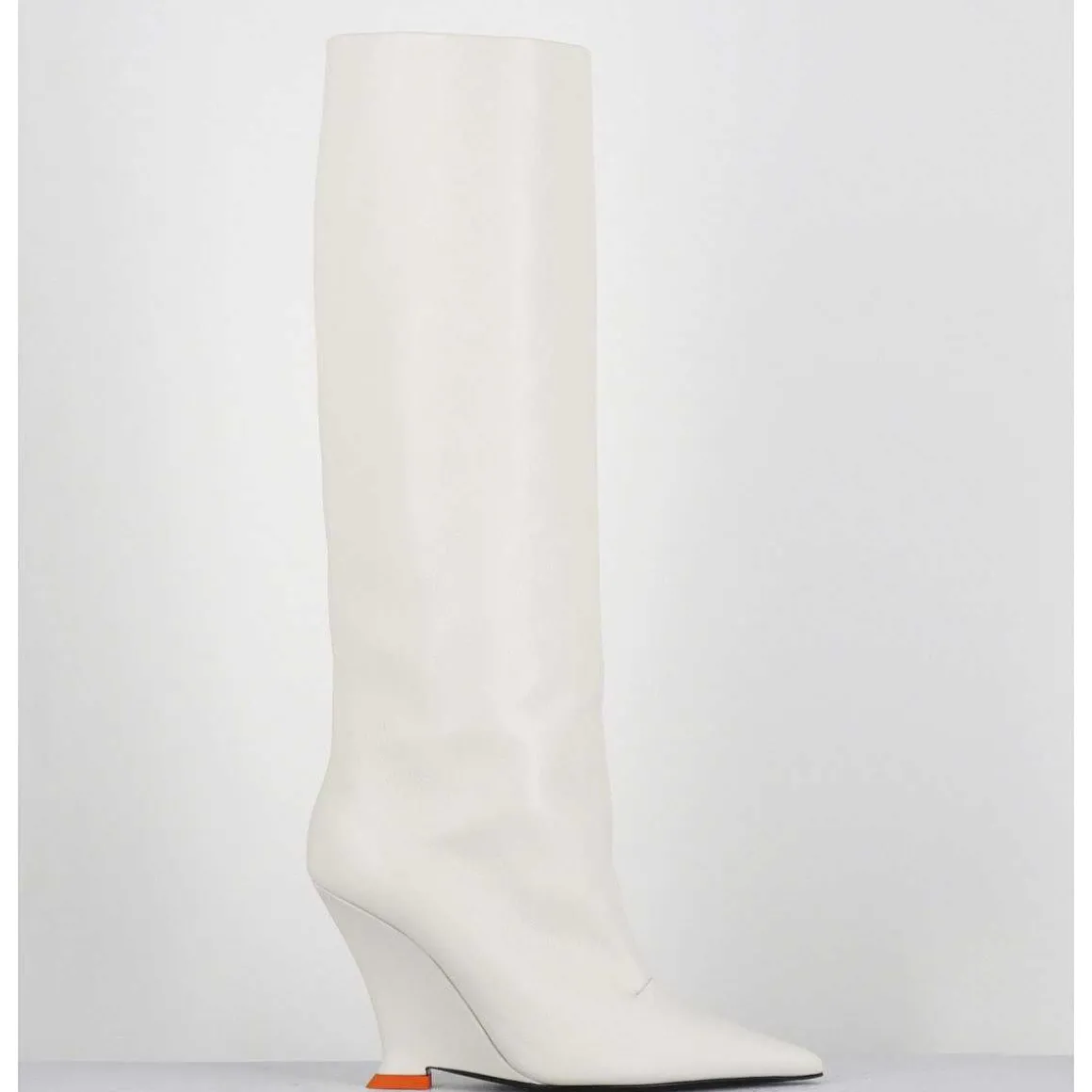 Bottes Bout Pointu En Cuir Blanc Talon Compense Y2K - Numa Oxford Ivory