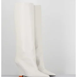 Bottes Bout Pointu En Cuir Blanc Talon Compense Y2K - Numa Oxford Ivory