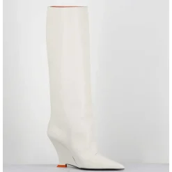 Bottes Bout Pointu En Cuir Blanc Talon Compense Y2K - Numa Oxford Ivory