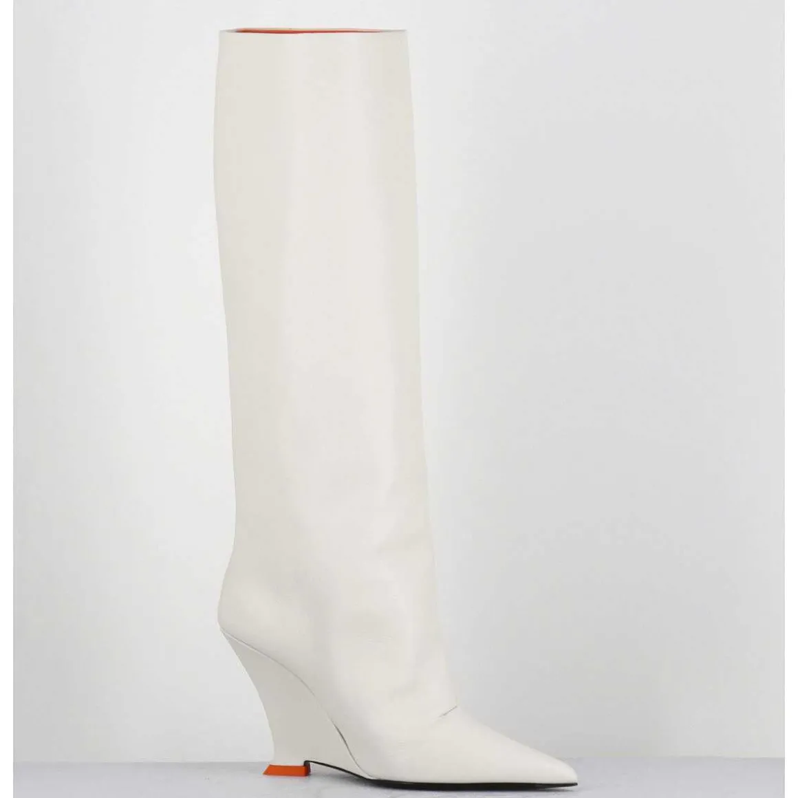 Bottes Bout Pointu En Cuir Blanc Talon Compense Y2K - Numa Oxford Ivory