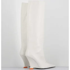 Bottes Bout Pointu En Cuir Blanc Talon Compense Y2K - Numa Oxford Ivory