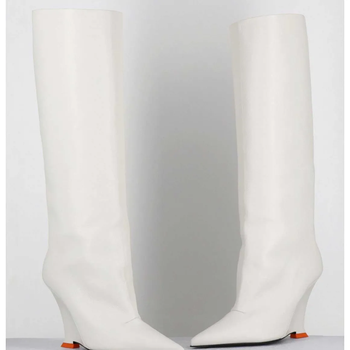 Bottes Bout Pointu En Cuir Blanc Talon Compense Y2K - Numa Oxford Ivory