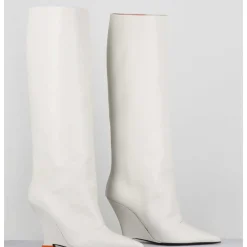 Bottes Bout Pointu En Cuir Blanc Talon Compense Y2K - Numa Oxford Ivory