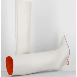 Bottes Bout Pointu En Cuir Blanc Talon Compense Y2K - Numa Oxford Ivory