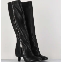 Bottes En Cuir Noir Guetre & Zip Destructurees - M22I97602 Black