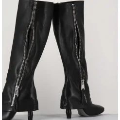 Bottes En Cuir Noir Guetre & Zip Destructurees - M22I97602 Black