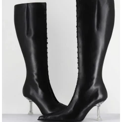 Bottes Hautes En Cuir Noir Corsete & Talon Plexi - Aline Tall Boots