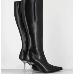 Bottes Hautes En Cuir Noir Corsete & Talon Plexi - Aline Tall Boots