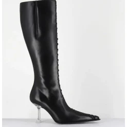 Bottes Hautes En Cuir Noir Corsete & Talon Plexi - Aline Tall Boots