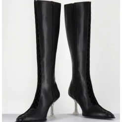 Bottes Hautes En Cuir Noir Corsete & Talon Plexi - Aline Tall Boots