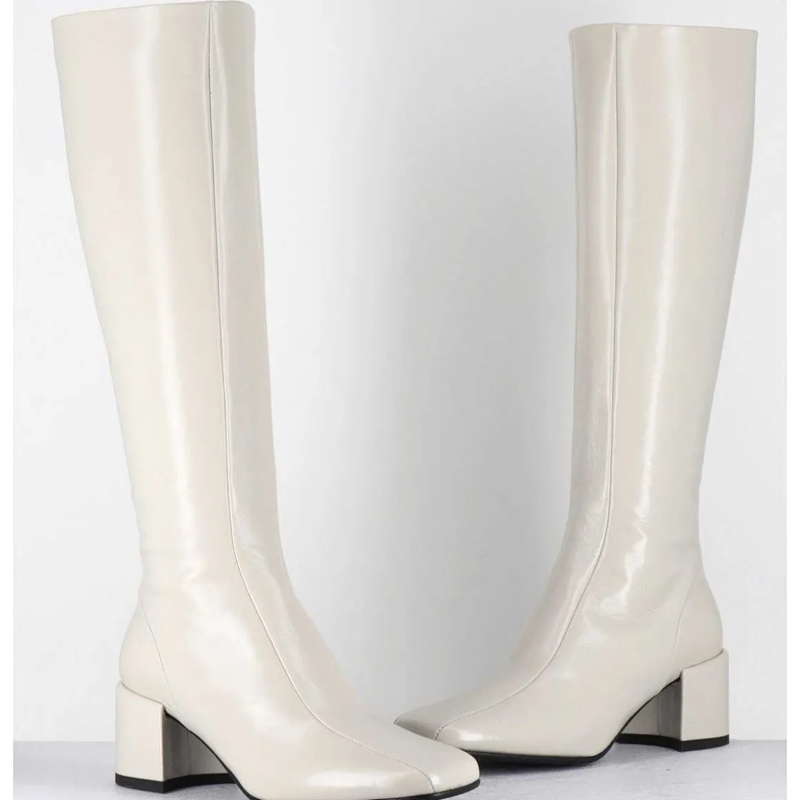 Bottes 70S En Cuir Brillant Blanc Casse - Ecil33 Glaze Osso