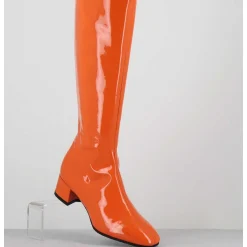 Bottes 60S En Cuir Vernis Orange Petit Talon - Mayera Vernice Orange