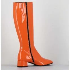 Bottes 60S En Cuir Vernis Orange Petit Talon - Mayera Vernice Orange