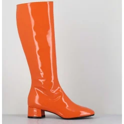 Bottes 60S En Cuir Vernis Orange Petit Talon - Mayera Vernice Orange