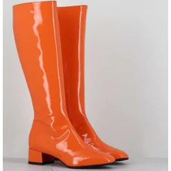 Bottes 60S En Cuir Vernis Orange Petit Talon - Mayera Vernice Orange