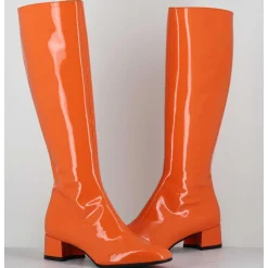 Bottes 60S En Cuir Vernis Orange Petit Talon - Mayera Vernice Orange