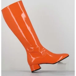 Bottes 60S En Cuir Vernis Orange Petit Talon - Mayera Vernice Orange