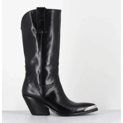 Bottes Santiags En Cuir Noir Serpent & Bout Metal - 4912 Diver Nero