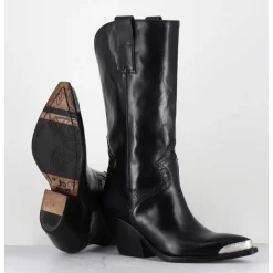Bottes Santiags En Cuir Noir Serpent & Bout Metal - 4912 Diver Nero