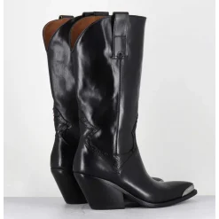 Bottes Santiags En Cuir Noir Serpent & Bout Metal - 4912 Diver Nero