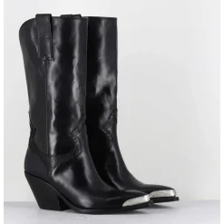 Bottes Santiags En Cuir Noir Serpent & Bout Metal - 4912 Diver Nero