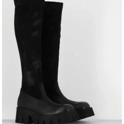 Bottes Stretch Bi-Matiere Cuir Noir - 4225 Gas Nero