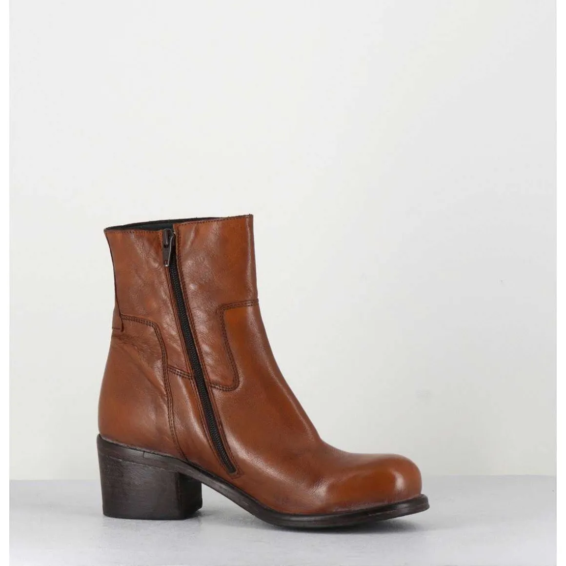 Bottine En Cuir Camel - 1Cw347 Cognac