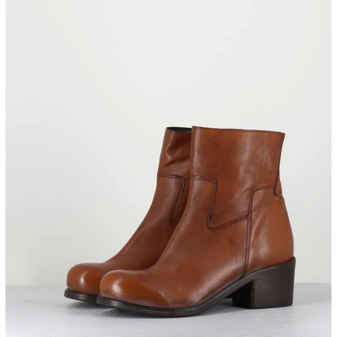 Bottine En Cuir Camel - 1Cw347 Cognac