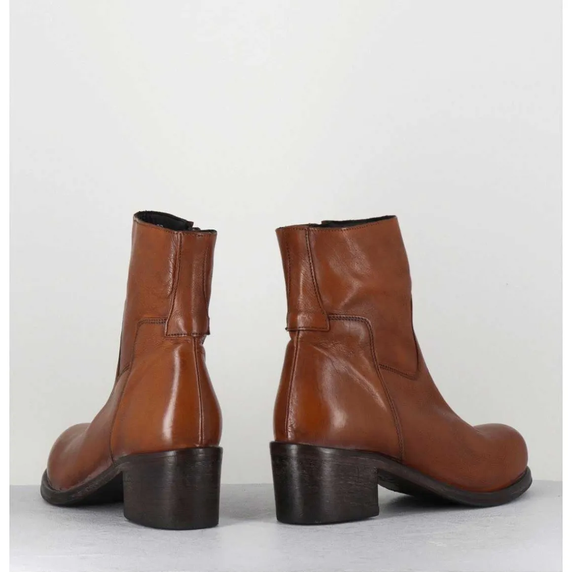 Bottine En Cuir Camel - 1Cw347 Cognac
