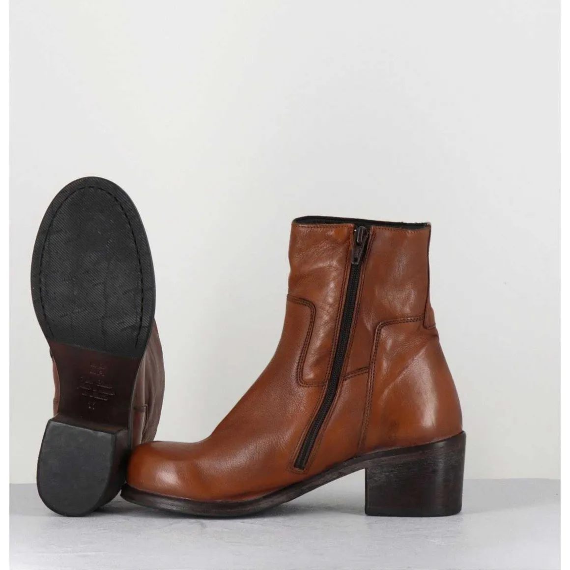 Bottine En Cuir Camel - 1Cw347 Cognac