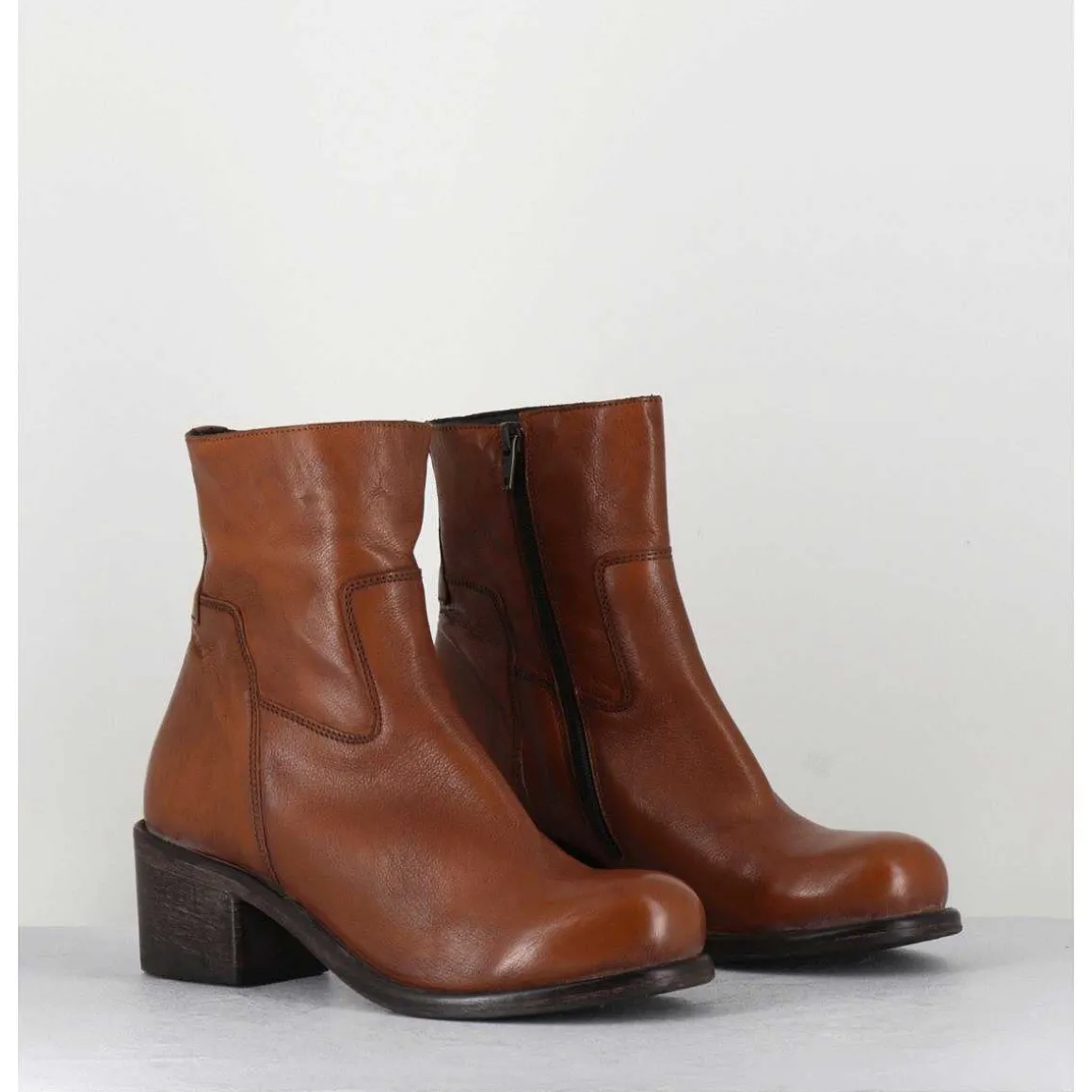 Bottine En Cuir Camel - 1Cw347 Cognac
