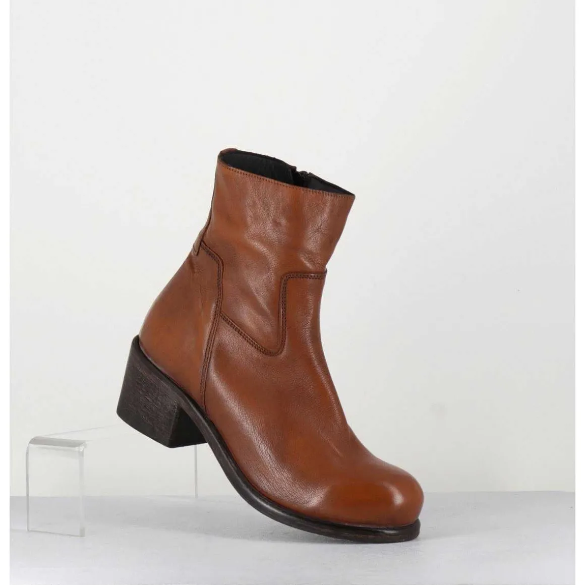 Bottine En Cuir Camel - 1Cw347 Cognac