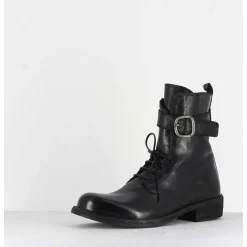 Bottine Plates A Lacets En Cuir Noir - Legrand 142